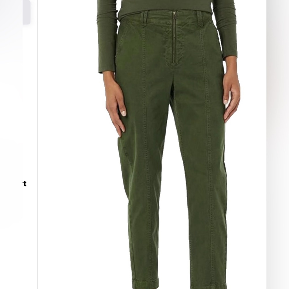 Women’s Front Zip Army  Green Straight Leg Pants  8